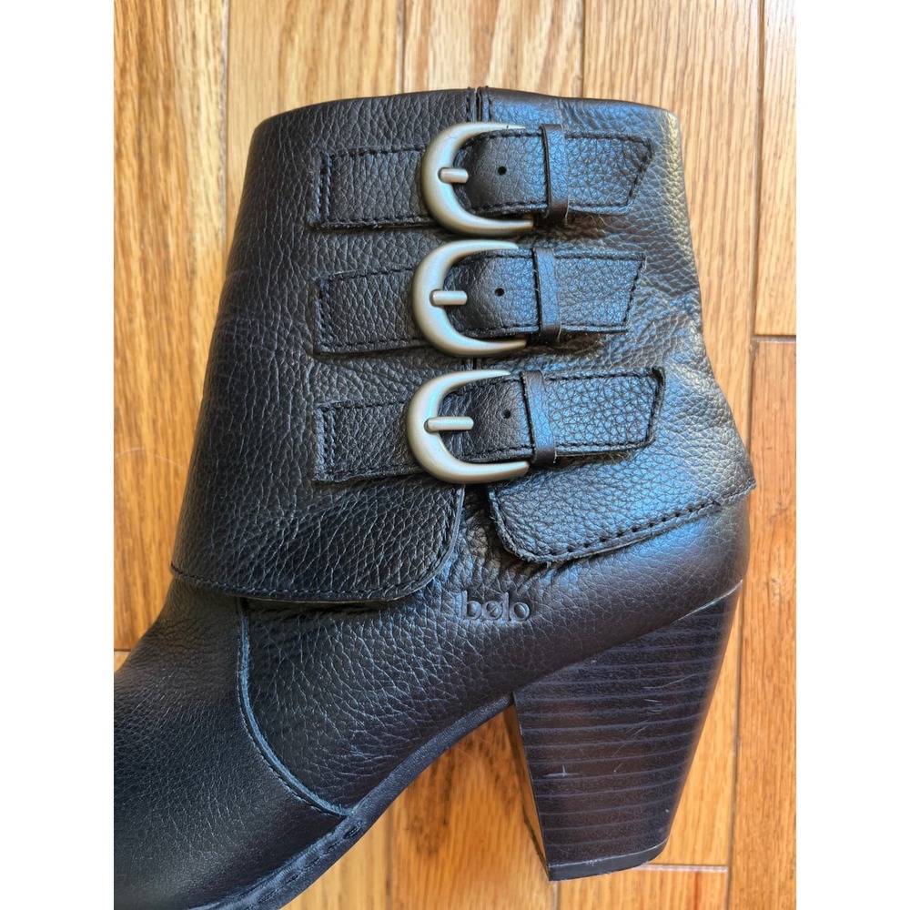 Bolo by Born Black Pebbled Leather Triple Buckle Ankle Boots Western Goth Biker - Picture 3 of 9